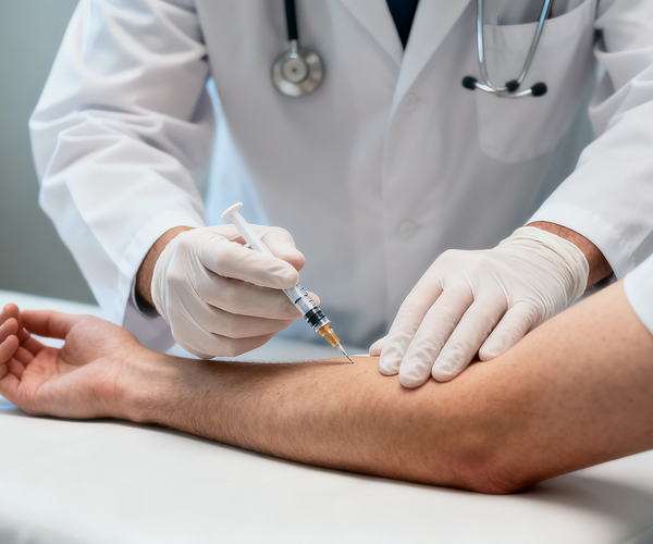 Physiotherapist performing ultrasound guided injection